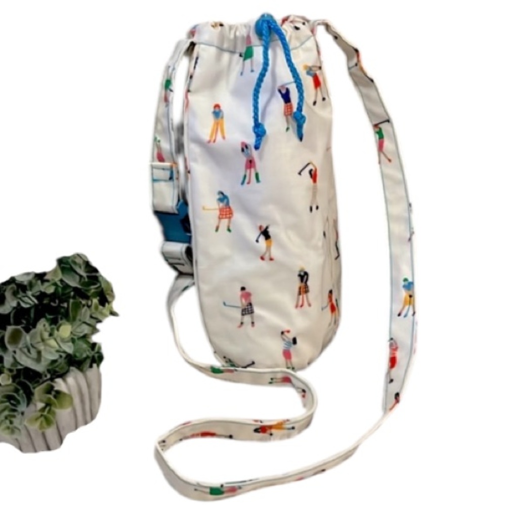 Vintage Rare Golf Print Plastic Canvas Crossbody Shoulder Drawstring  Shoe Bag